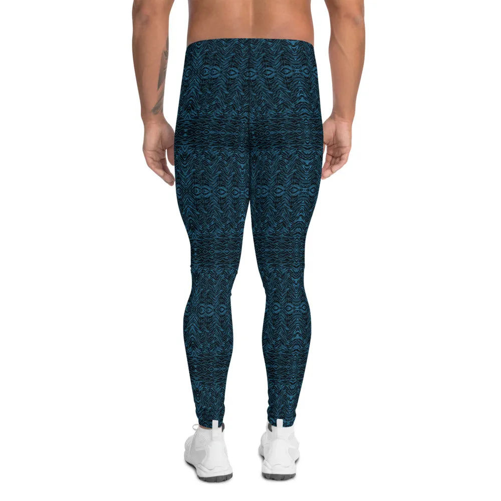 Blue Tiger Men's Leggings, Tiger Stripe Animal Print Meggings Compression Tights-Made in USA/EU