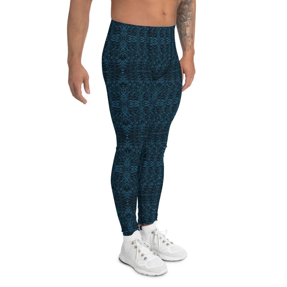 Blue Tiger Men's Leggings, Tiger Stripe Animal Print Meggings Compression Tights-Made in USA/EU