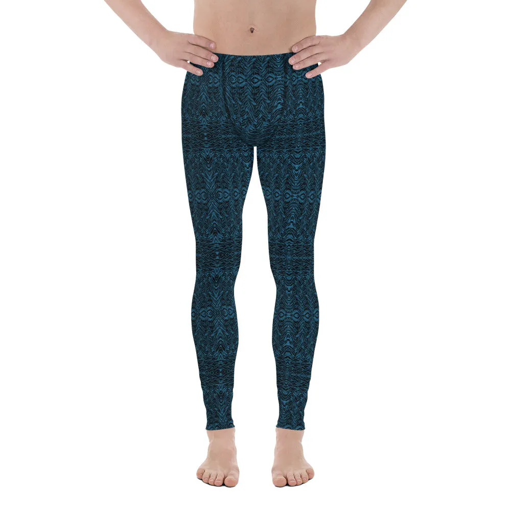 Blue Tiger Men's Leggings, Tiger Stripe Animal Print Meggings Compression Tights-Made in USA/EU