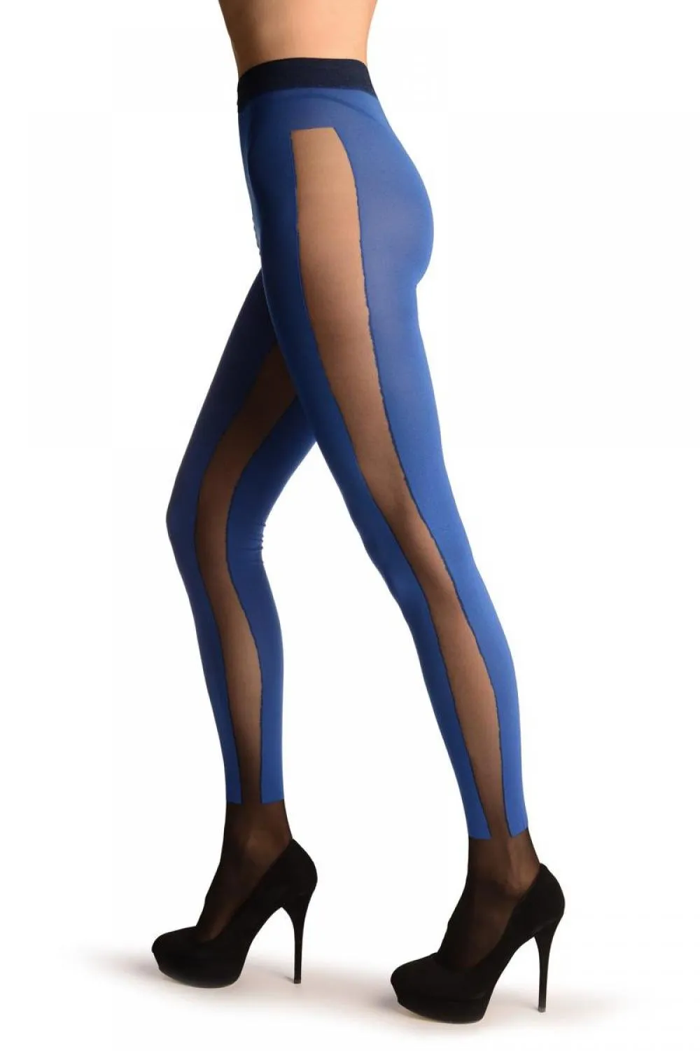 Blue Yoga Tights With Black Stripe & Socks