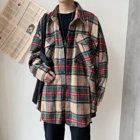 Bonsir Winter Thickening Woolen Shirt Men Fashion Retro Casual Woolen Jacket Man Streetwear Loose Woolen Coat Men Long Sleeve Shirt