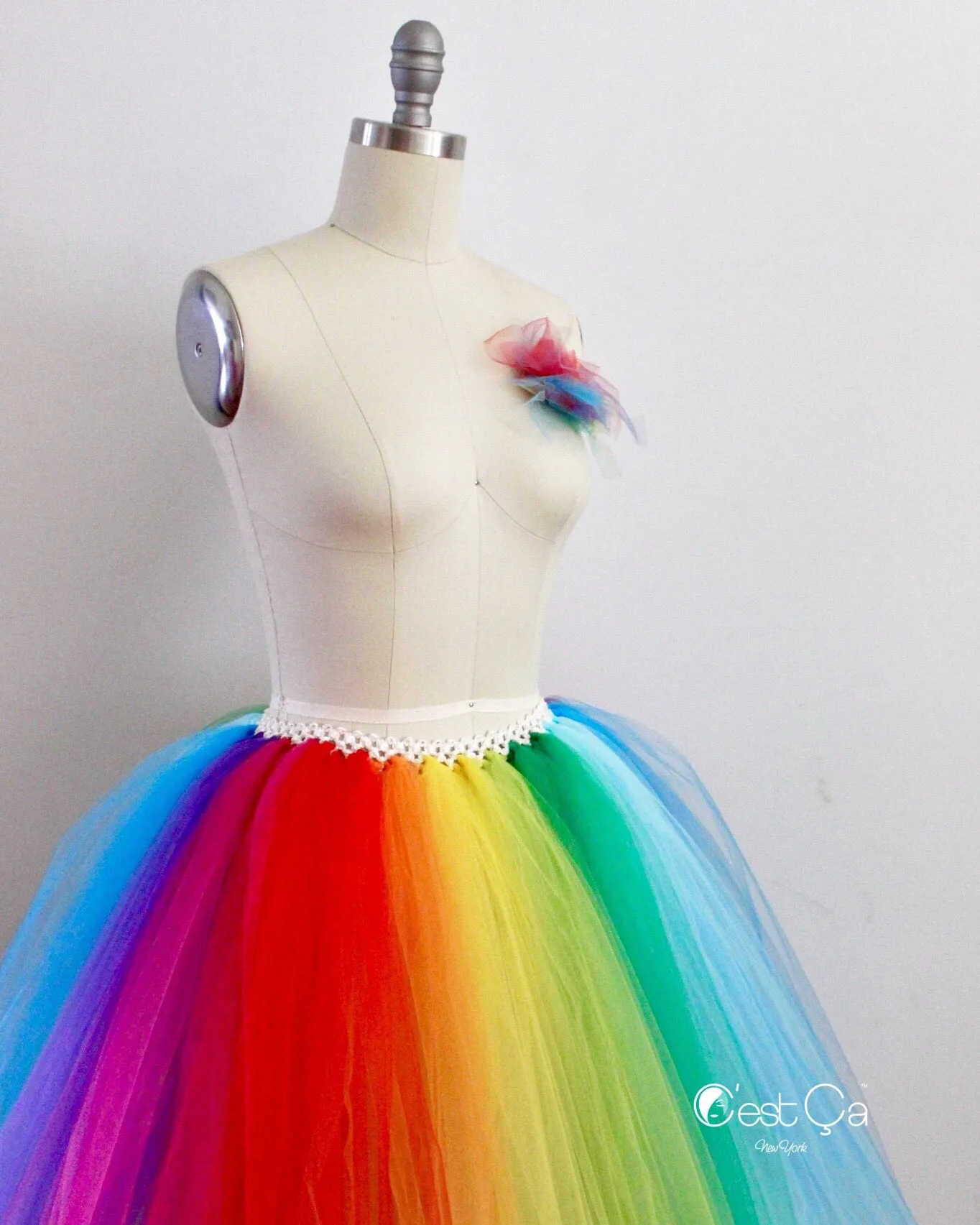 Bright Rainbow Midi Tulle Skirt