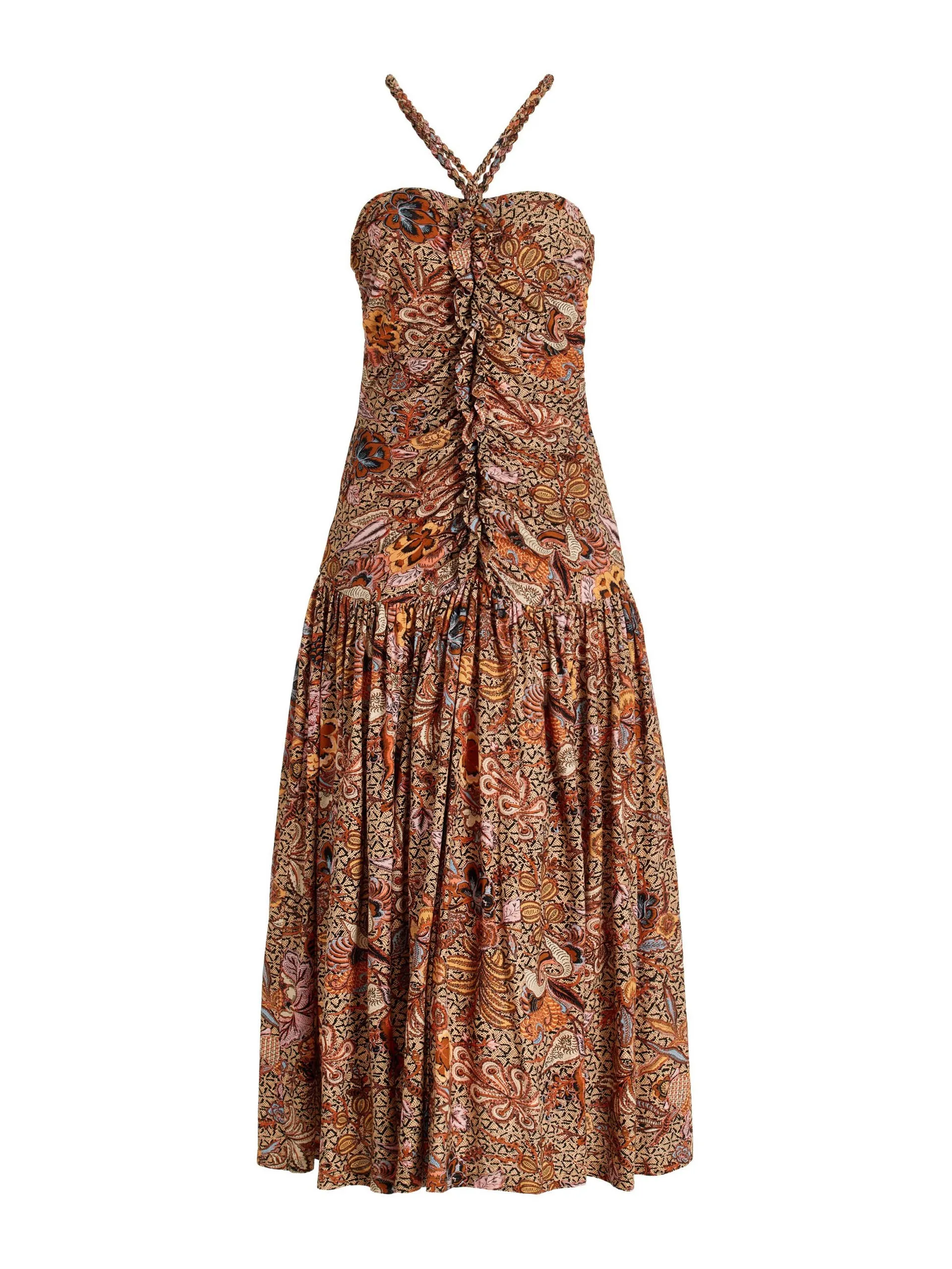 Brown floral midi dress