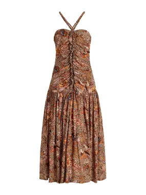 Brown floral midi dress