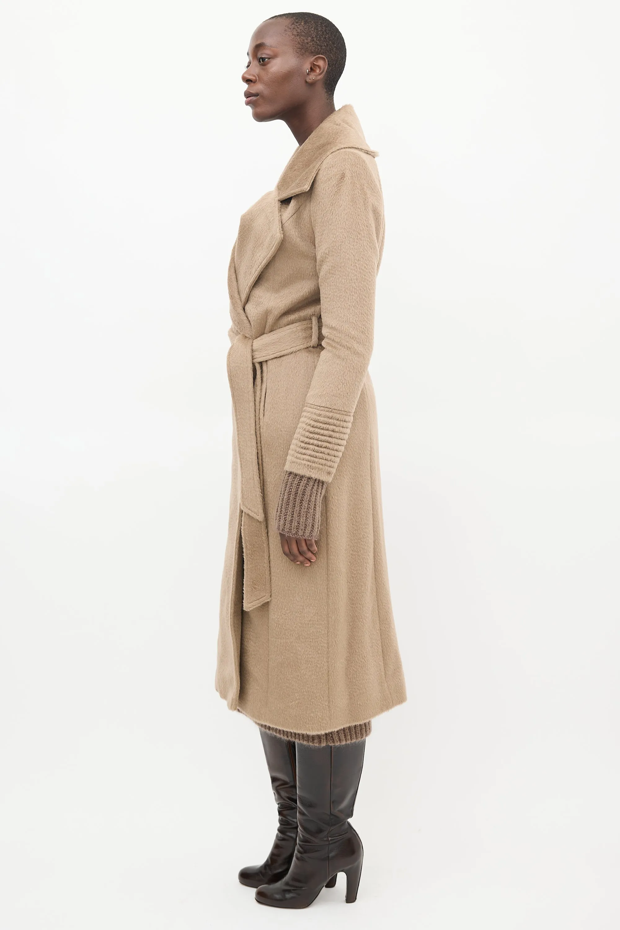 Brown Wool Wide Collar Wrap Coat