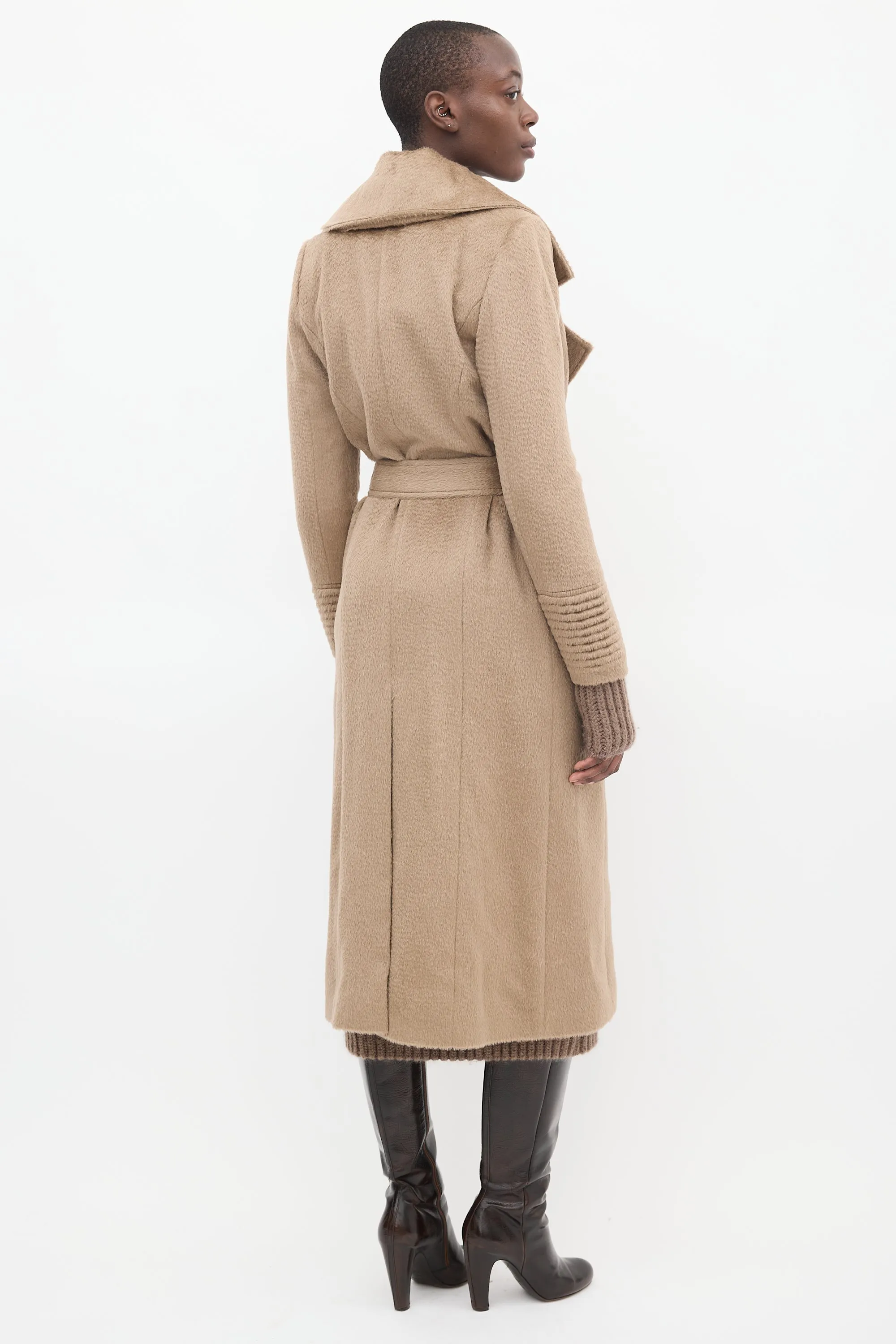 Brown Wool Wide Collar Wrap Coat