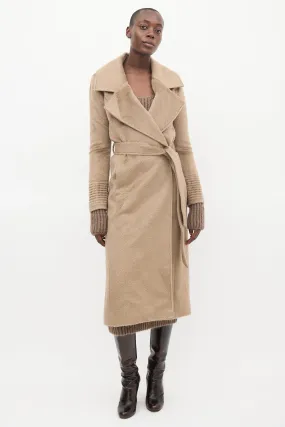 Brown Wool Wide Collar Wrap Coat