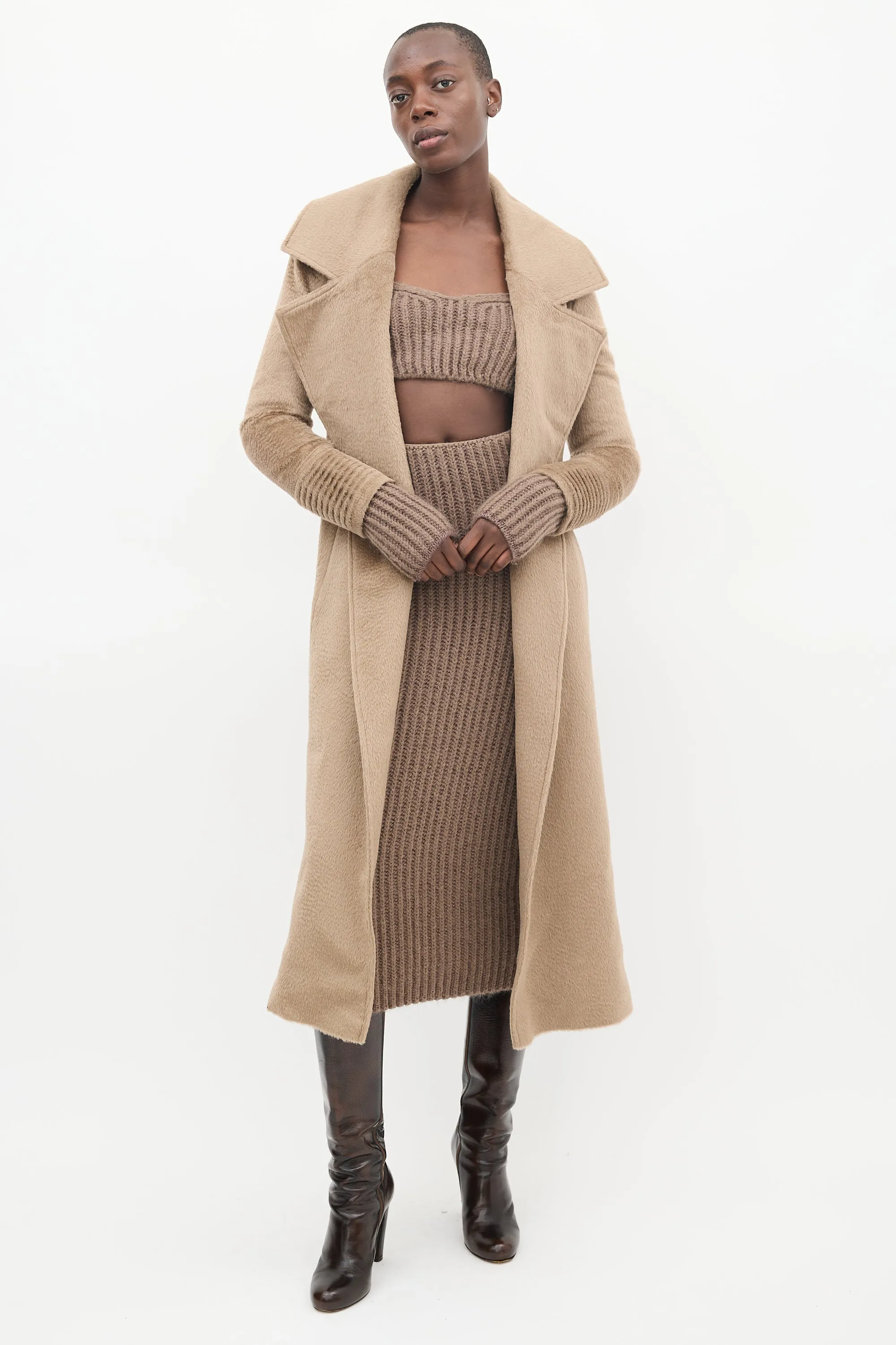 Brown Wool Wide Collar Wrap Coat