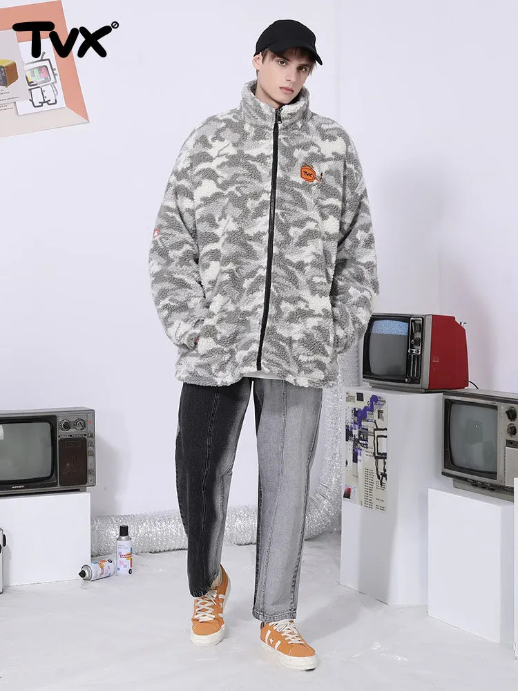 Camo TV embroidered stand-up collar zipper cashmere cotton-padded jacket