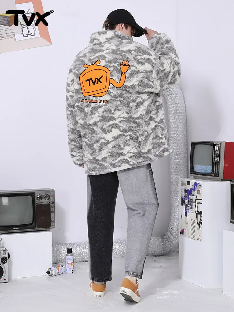 Camo TV embroidered stand-up collar zipper cashmere cotton-padded jacket