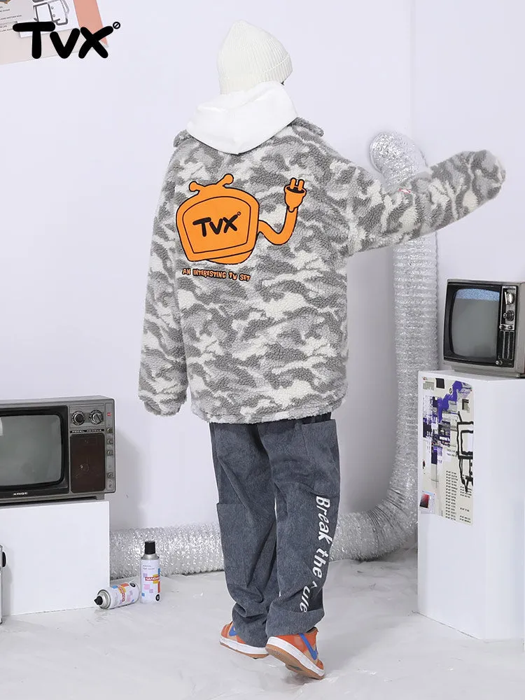 Camo TV embroidered stand-up collar zipper cashmere cotton-padded jacket