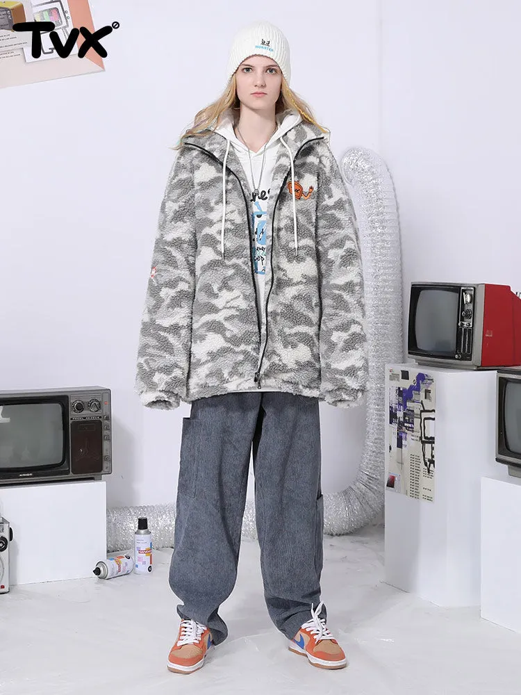 Camo TV embroidered stand-up collar zipper cashmere cotton-padded jacket