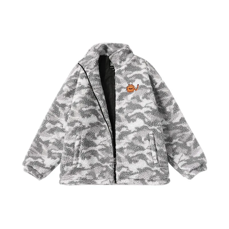 Camo TV embroidered stand-up collar zipper cashmere cotton-padded jacket