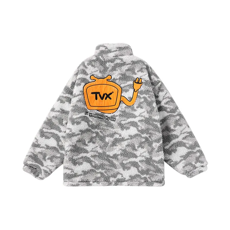 Camo TV embroidered stand-up collar zipper cashmere cotton-padded jacket