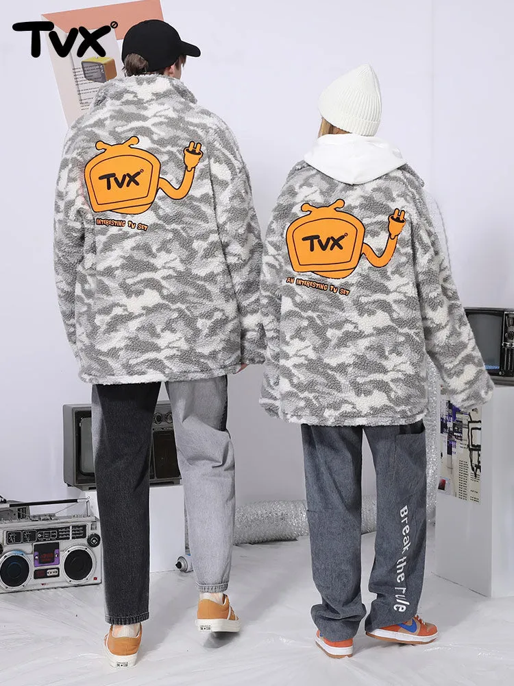 Camo TV embroidered stand-up collar zipper cashmere cotton-padded jacket