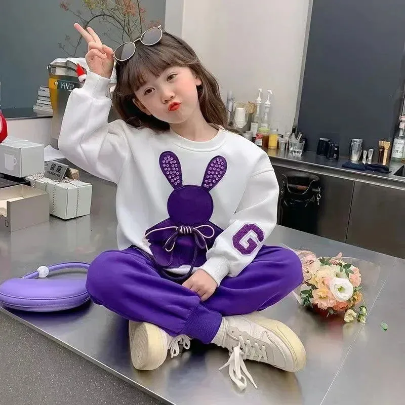 Cartoon Rabbit Bowknot Pullover and Bow Pants