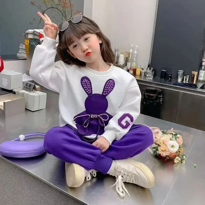 Cartoon Rabbit Bowknot Pullover and Bow Pants