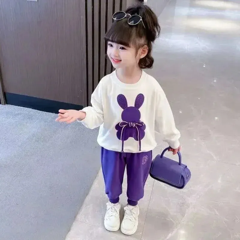 Cartoon Rabbit Bowknot Pullover and Bow Pants