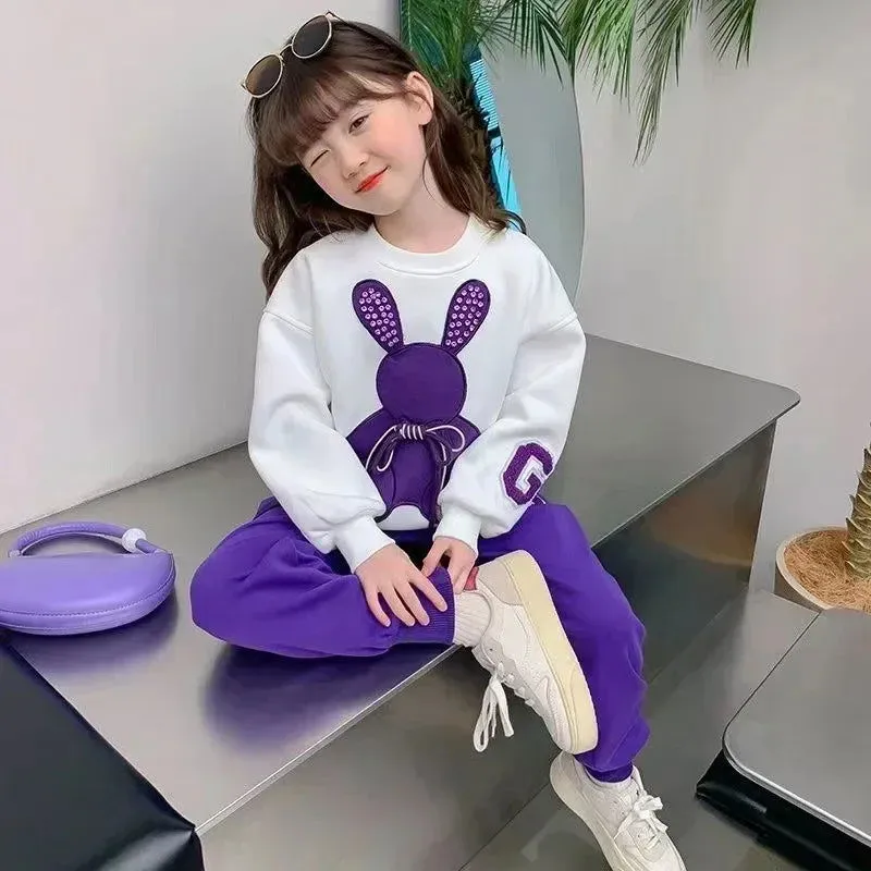 Cartoon Rabbit Bowknot Pullover and Bow Pants