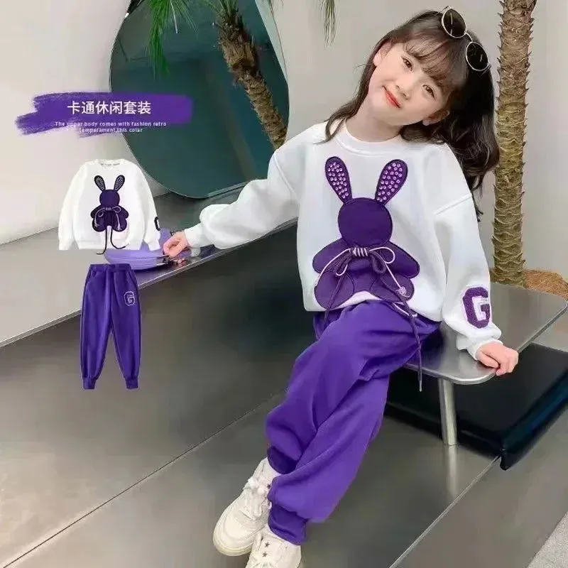 Cartoon Rabbit Bowknot Pullover and Bow Pants