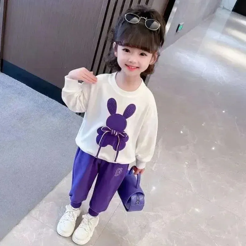 Cartoon Rabbit Bowknot Pullover and Bow Pants