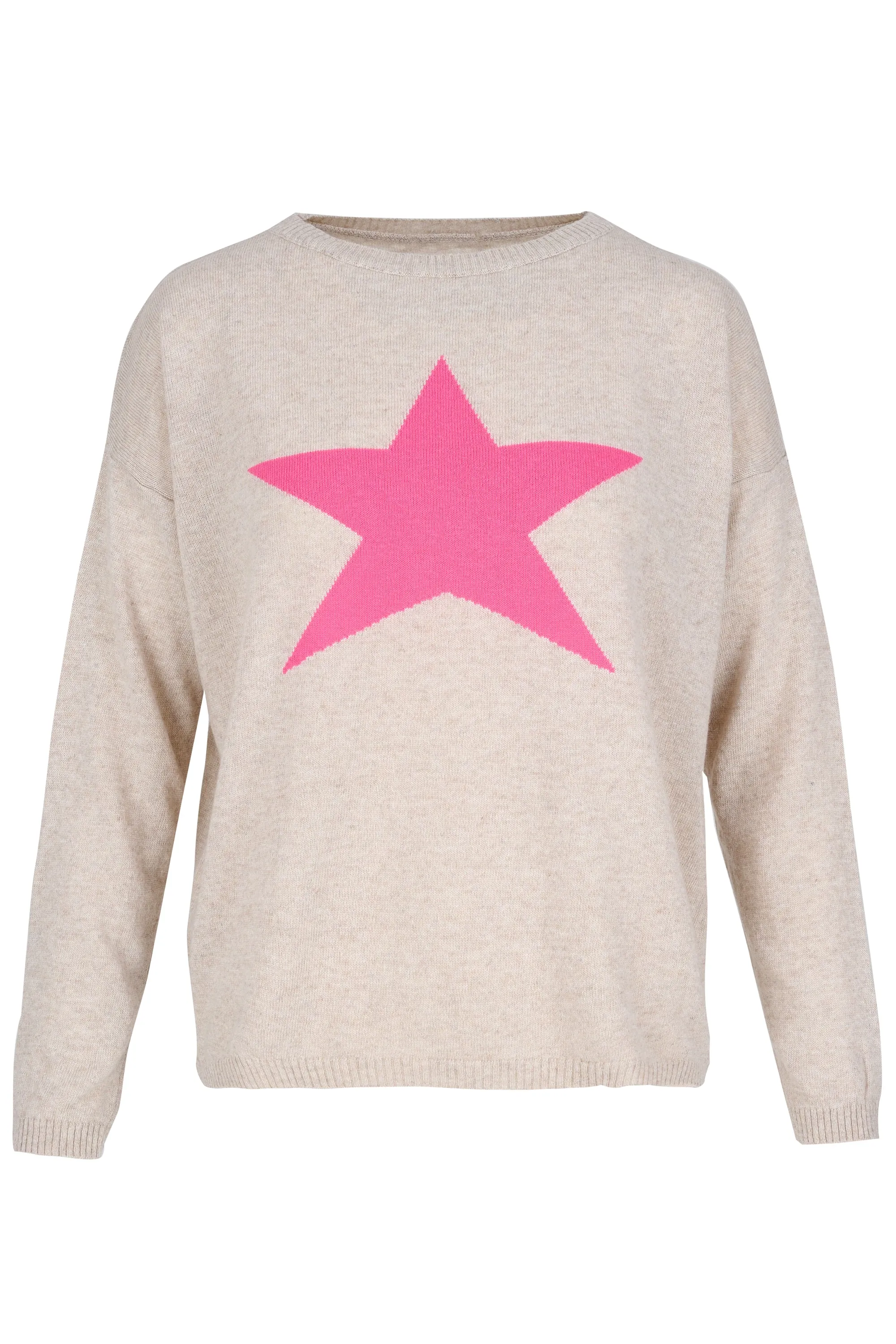 Cashmere Mix Sweater in Beige with Pink Star