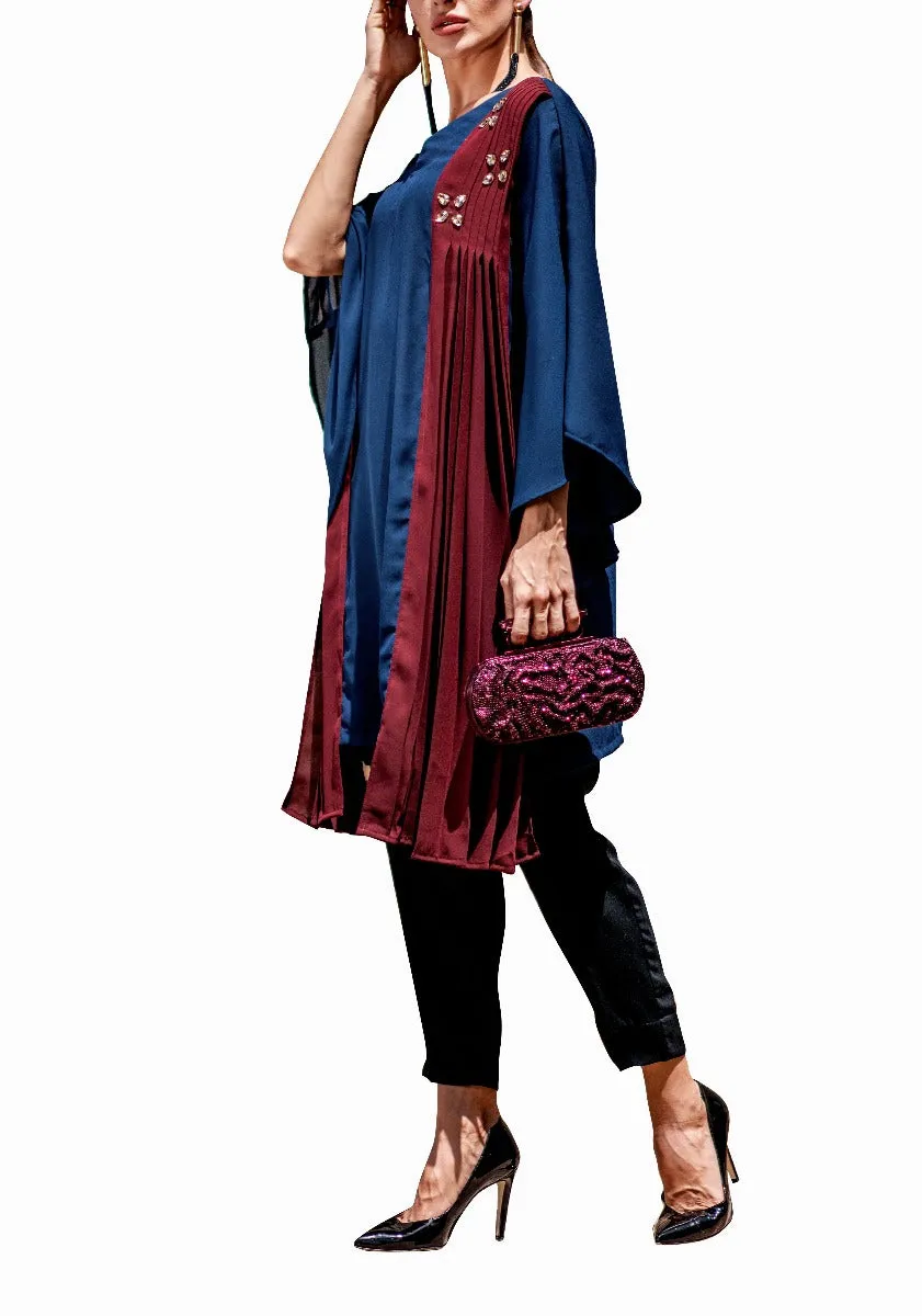 Cheryl - Navy Blue and Maroon Tunic