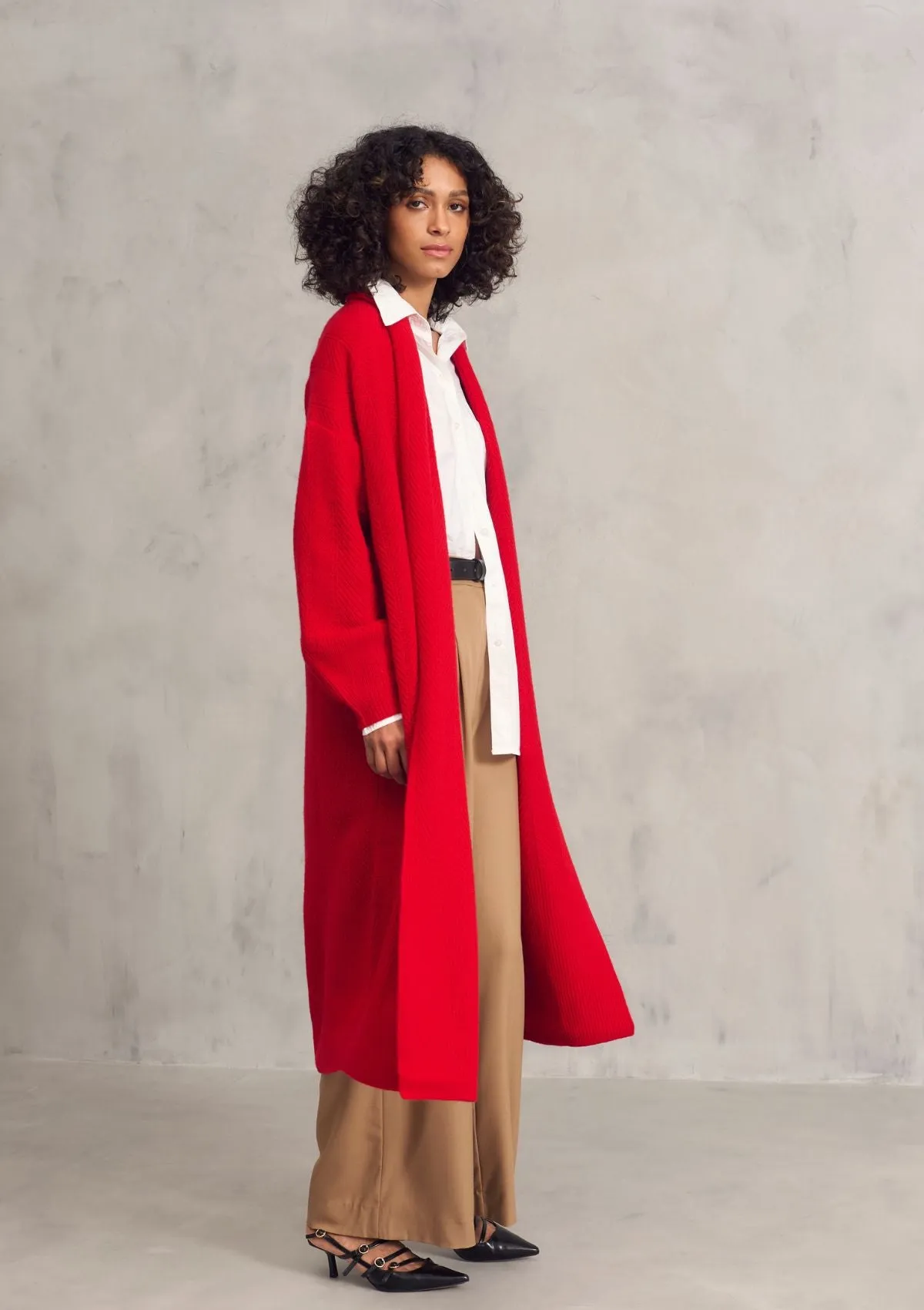 Chevron Knit Coatigan in Crimson Red