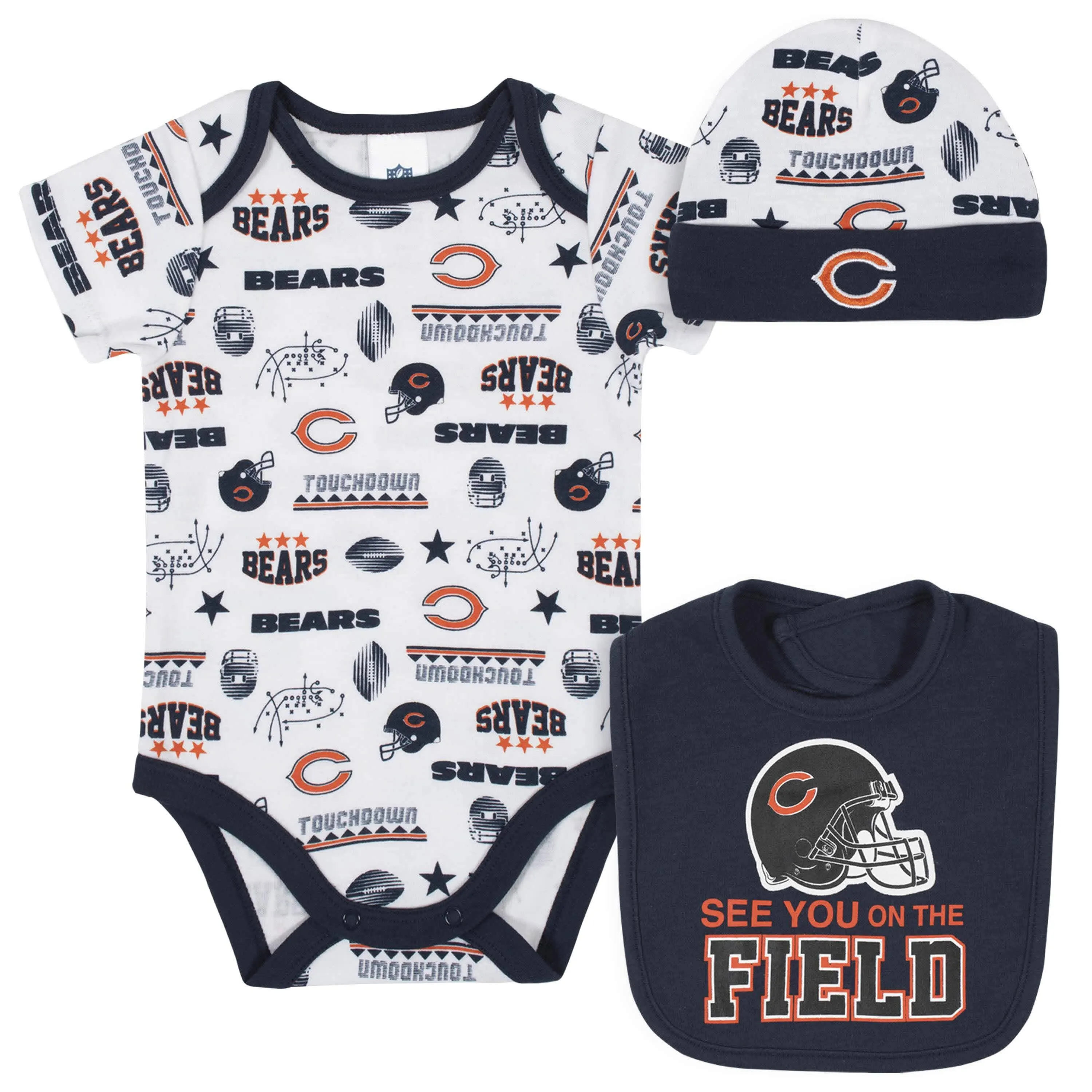Chicago Bears 3-Piece Baby Boys Bodysuit, Bib, and Cap Set