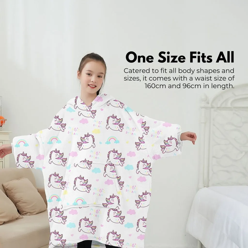 Comfy Kids Unicorn Hoodie Blanket, Large Pockets, GOMINIMO