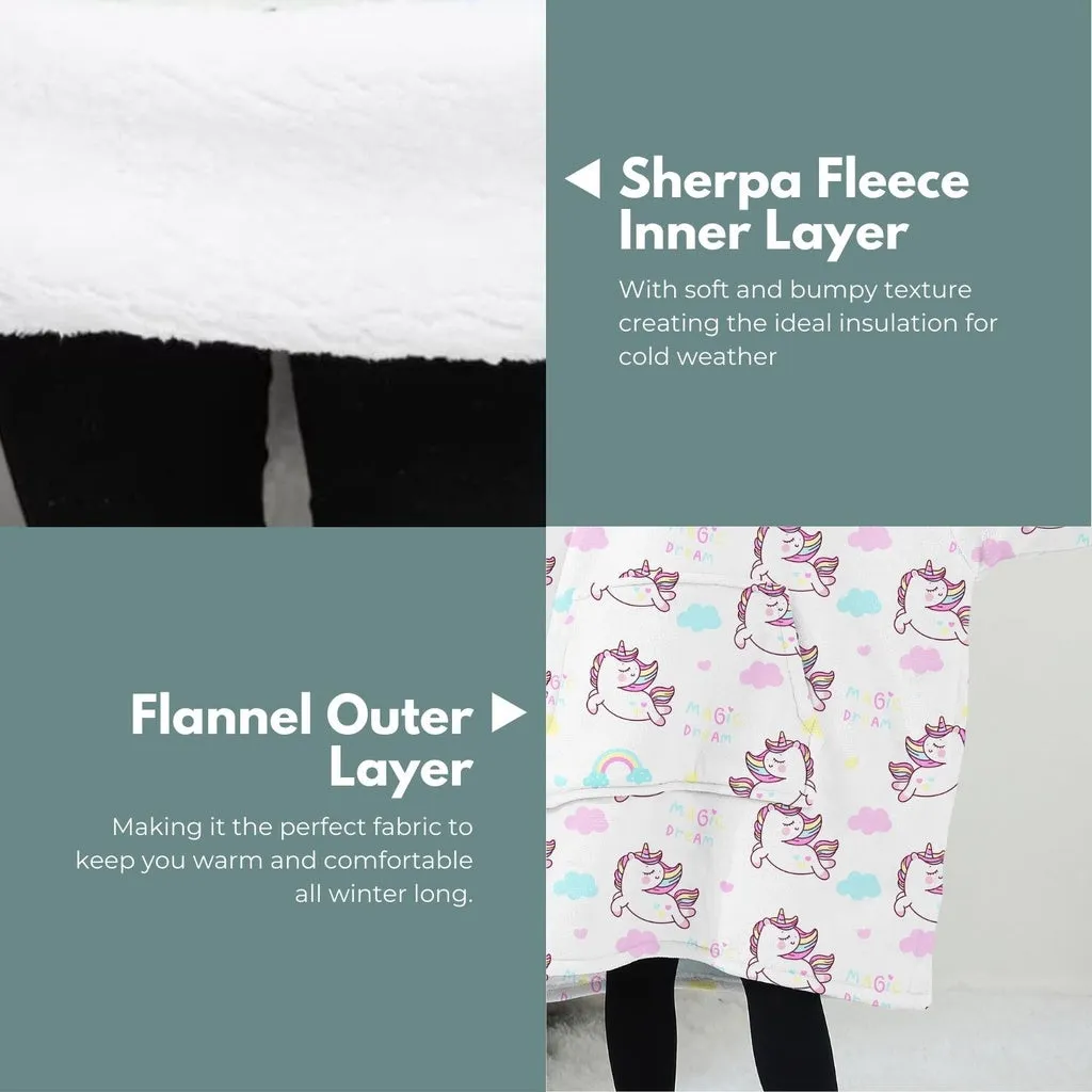 Comfy Kids Unicorn Hoodie Blanket, Large Pockets, GOMINIMO