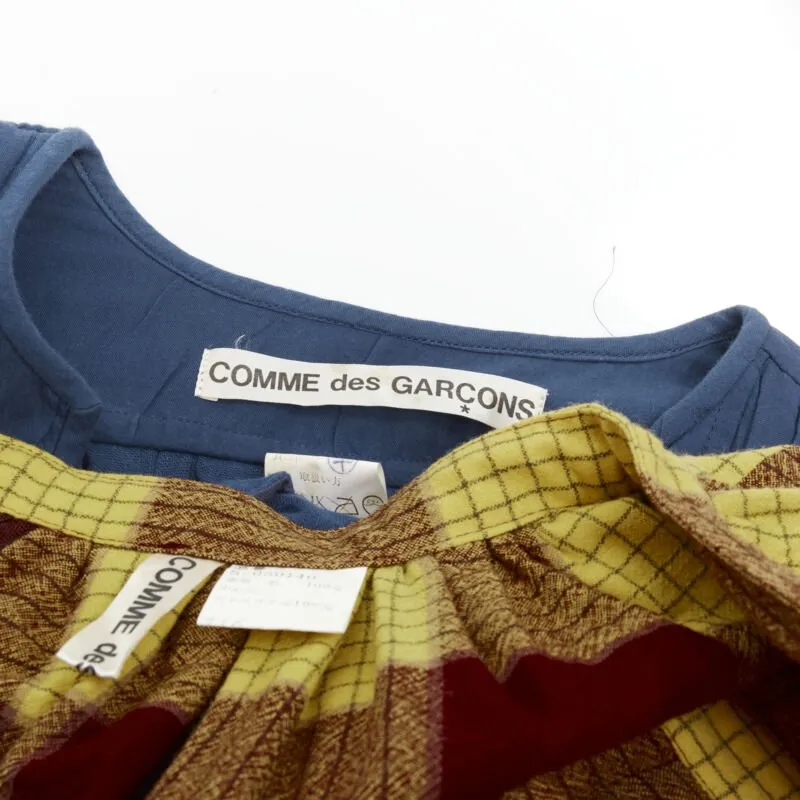 COMME DES GARCONS 1980's Vintage blue shirred stitch top layered checked skirt M