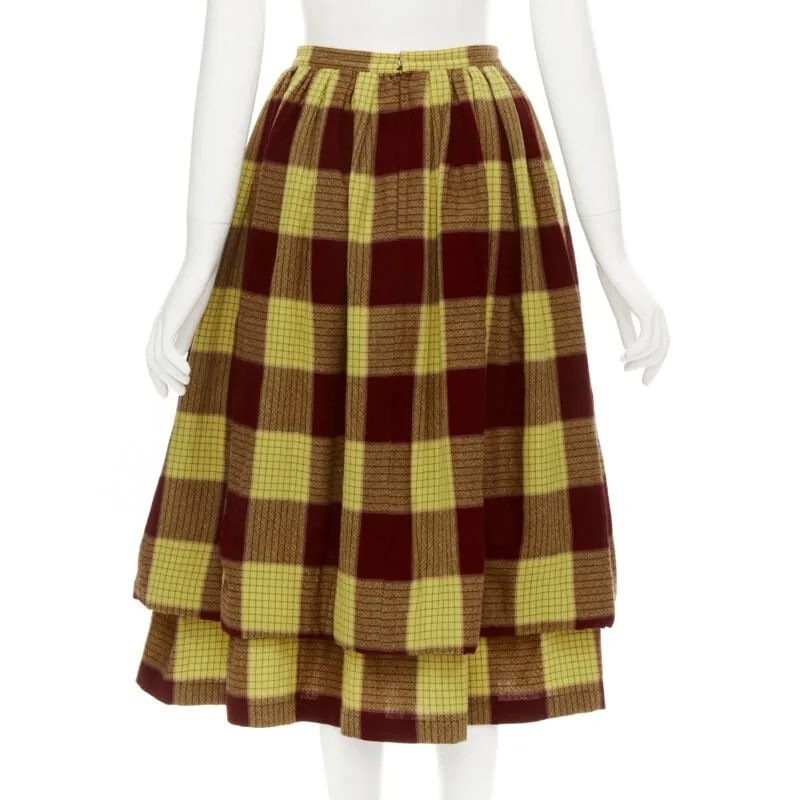 COMME DES GARCONS 1980's Vintage blue shirred stitch top layered checked skirt M