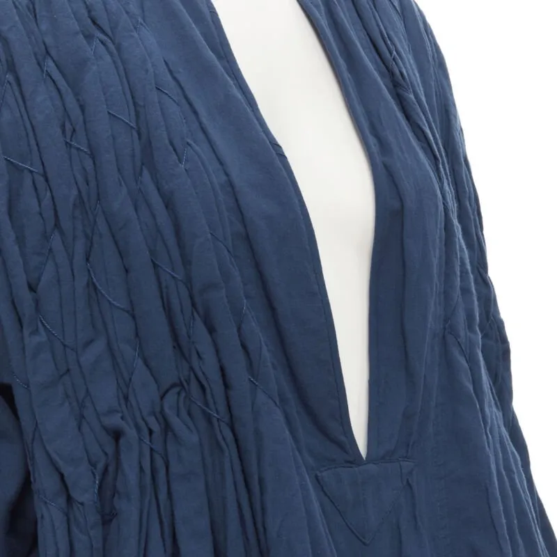 COMME DES GARCONS 1980's Vintage blue shirred stitch top layered checked skirt M
