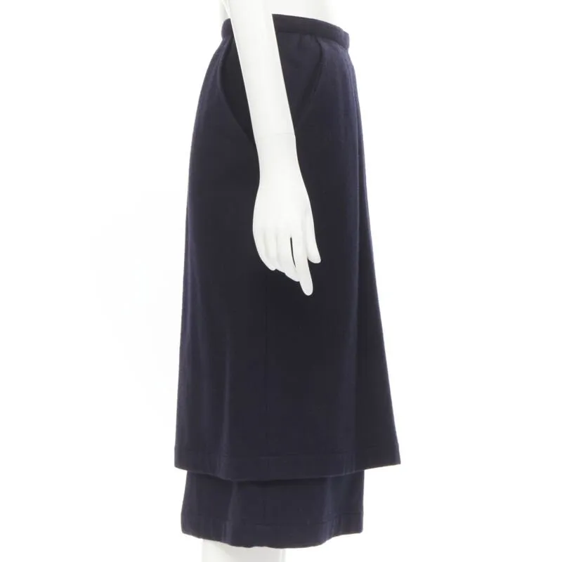 COMME DES GARCONS 1980s Vintage blue wool angular pocket layered hem skirt S