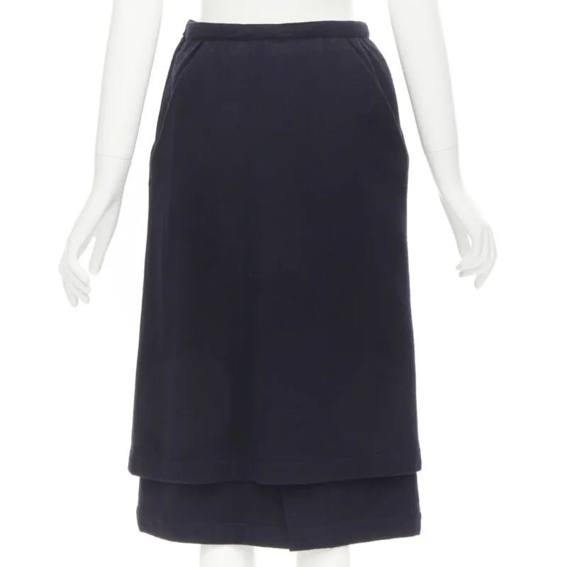 COMME DES GARCONS 1980s Vintage blue wool angular pocket layered hem skirt S