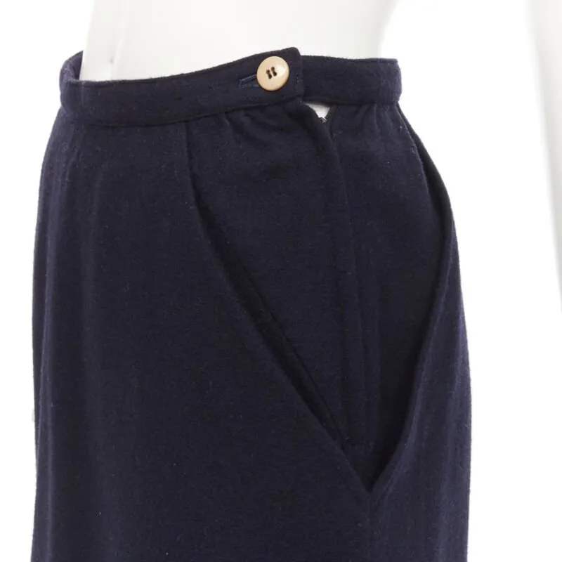 COMME DES GARCONS 1980s Vintage blue wool angular pocket layered hem skirt S