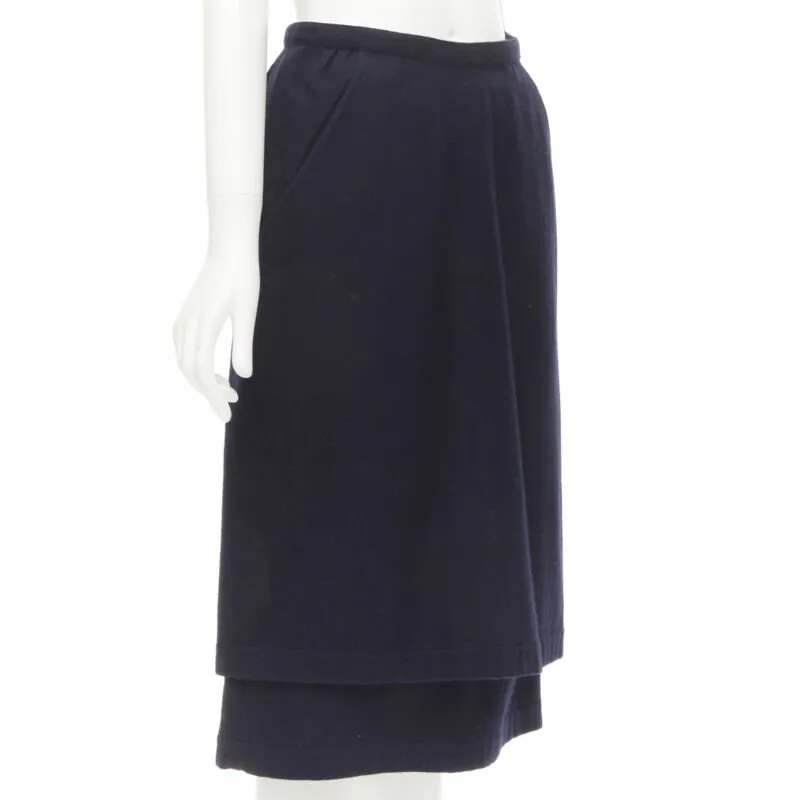COMME DES GARCONS 1980s Vintage blue wool angular pocket layered hem skirt S