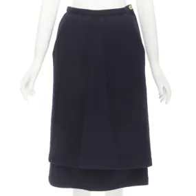 COMME DES GARCONS 1980s Vintage blue wool angular pocket layered hem skirt S