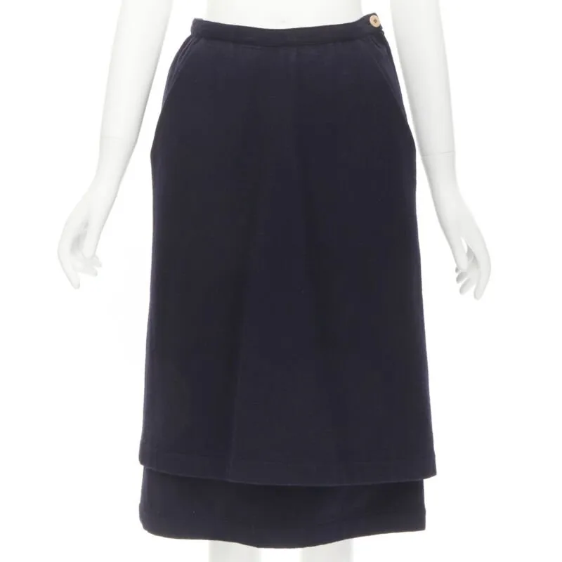 COMME DES GARCONS 1980s Vintage blue wool angular pocket layered hem skirt S