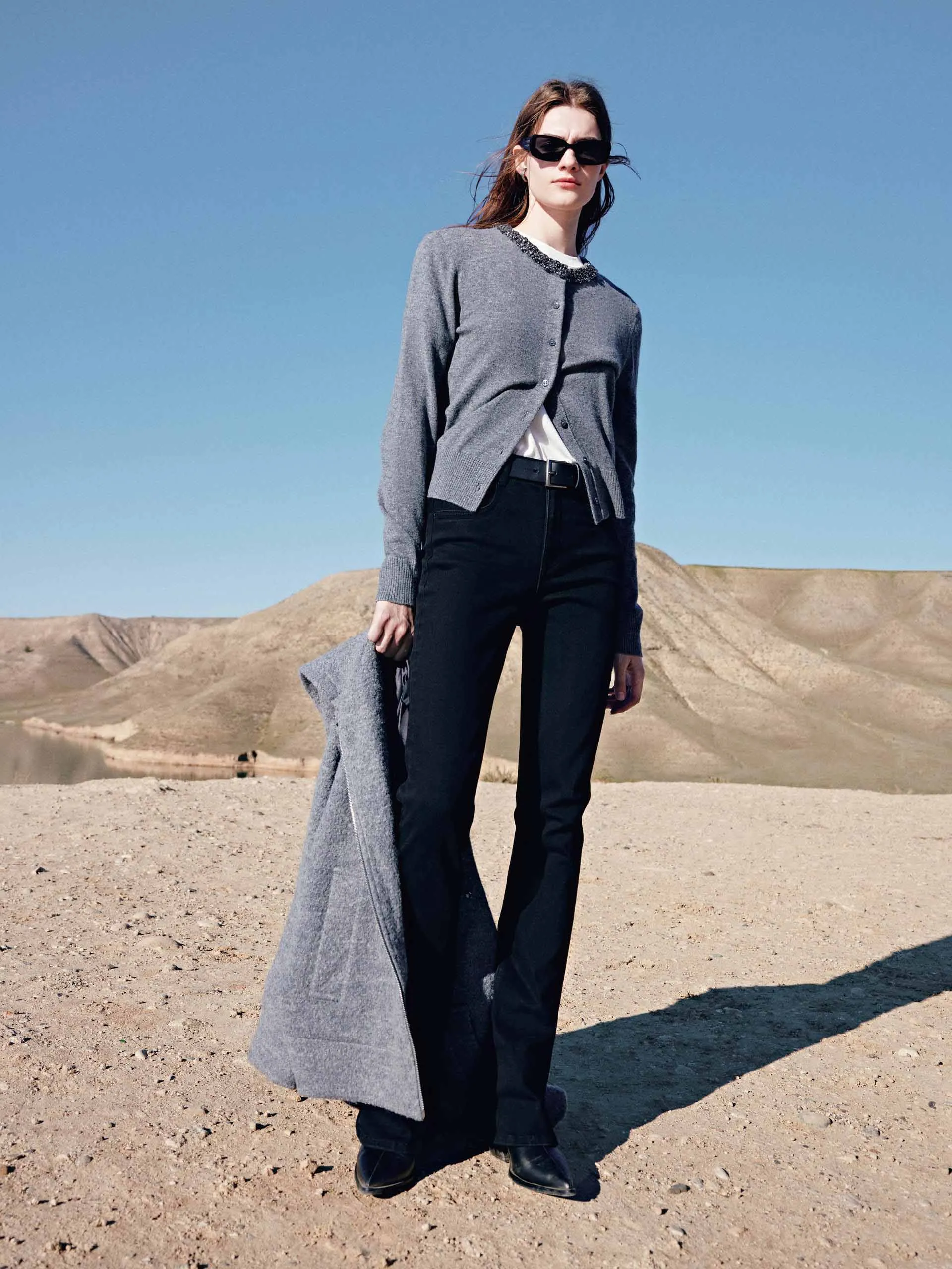 Cotton Blend Flared Jeans