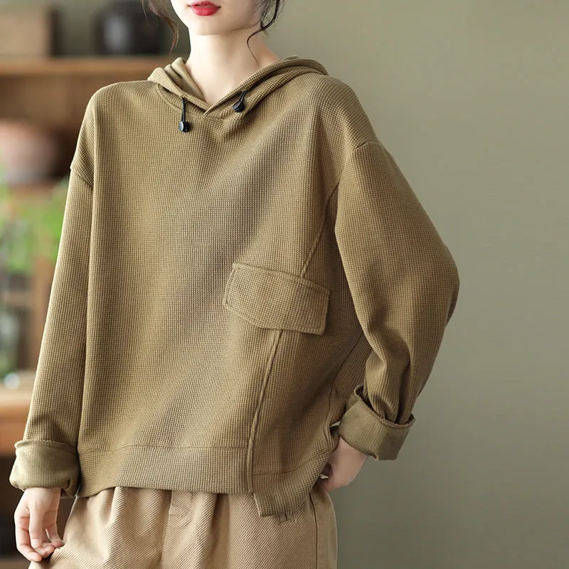 Cotton Hooded Fleece, Loose Hoodies for Women, Long Sleeve Pullover Hoodie