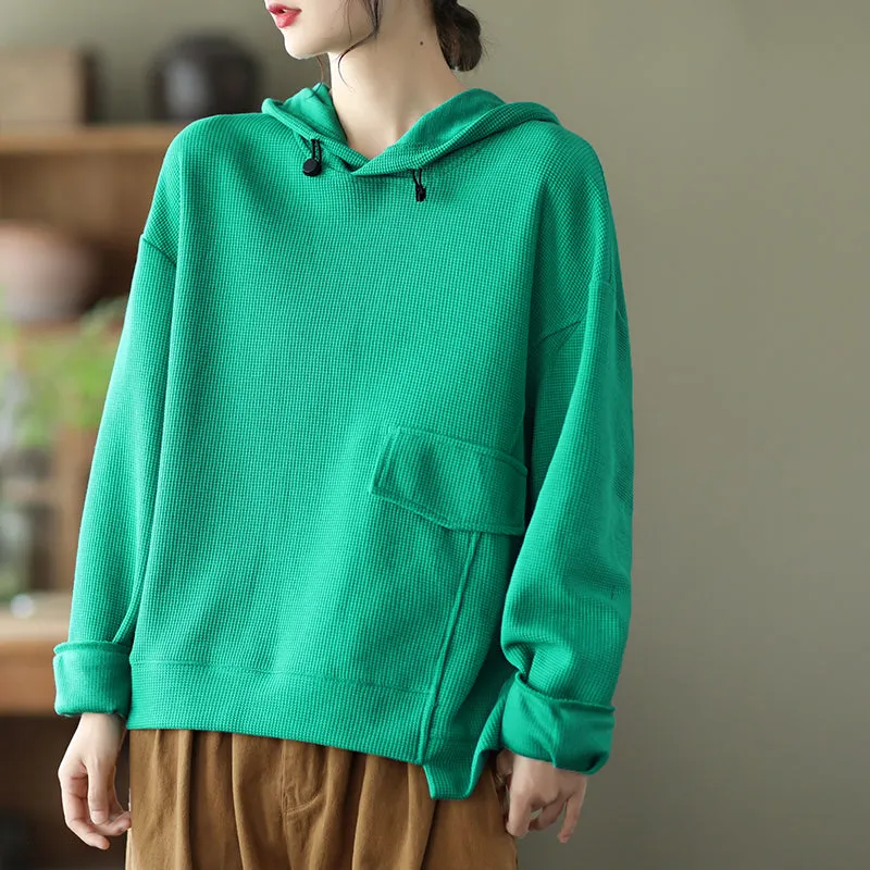 Cotton Hooded Fleece, Loose Hoodies for Women, Long Sleeve Pullover Hoodie