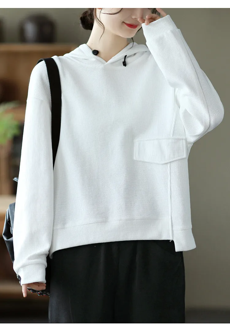 Cotton Hooded Fleece, Loose Hoodies for Women, Long Sleeve Pullover Hoodie
