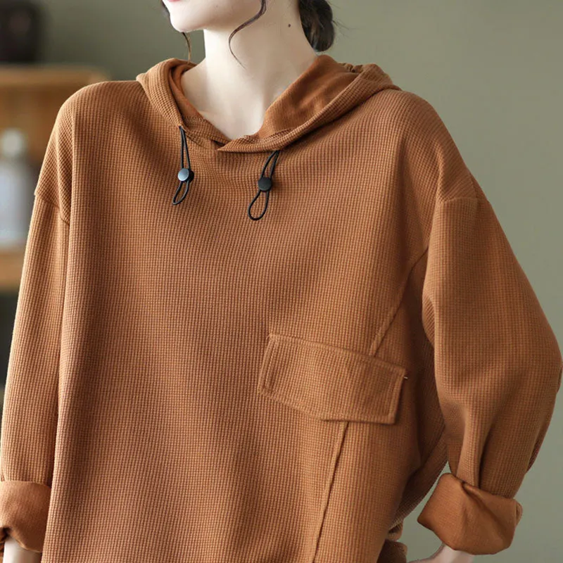 Cotton Hooded Fleece, Loose Hoodies for Women, Long Sleeve Pullover Hoodie