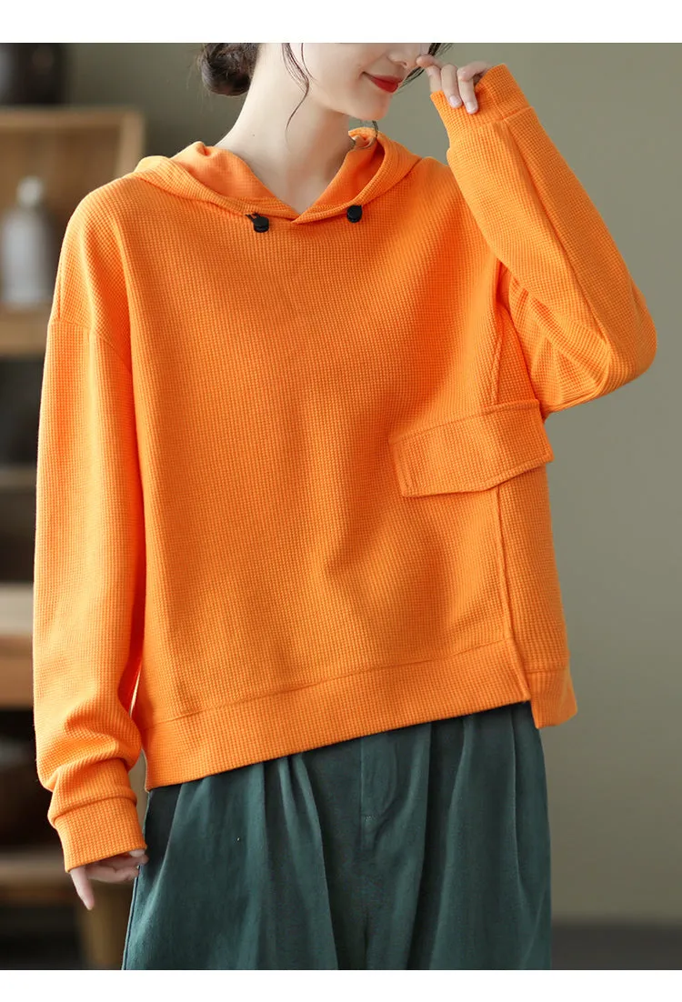 Cotton Hooded Fleece, Loose Hoodies for Women, Long Sleeve Pullover Hoodie