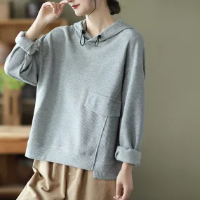 Cotton Hooded Fleece, Loose Hoodies for Women, Long Sleeve Pullover Hoodie