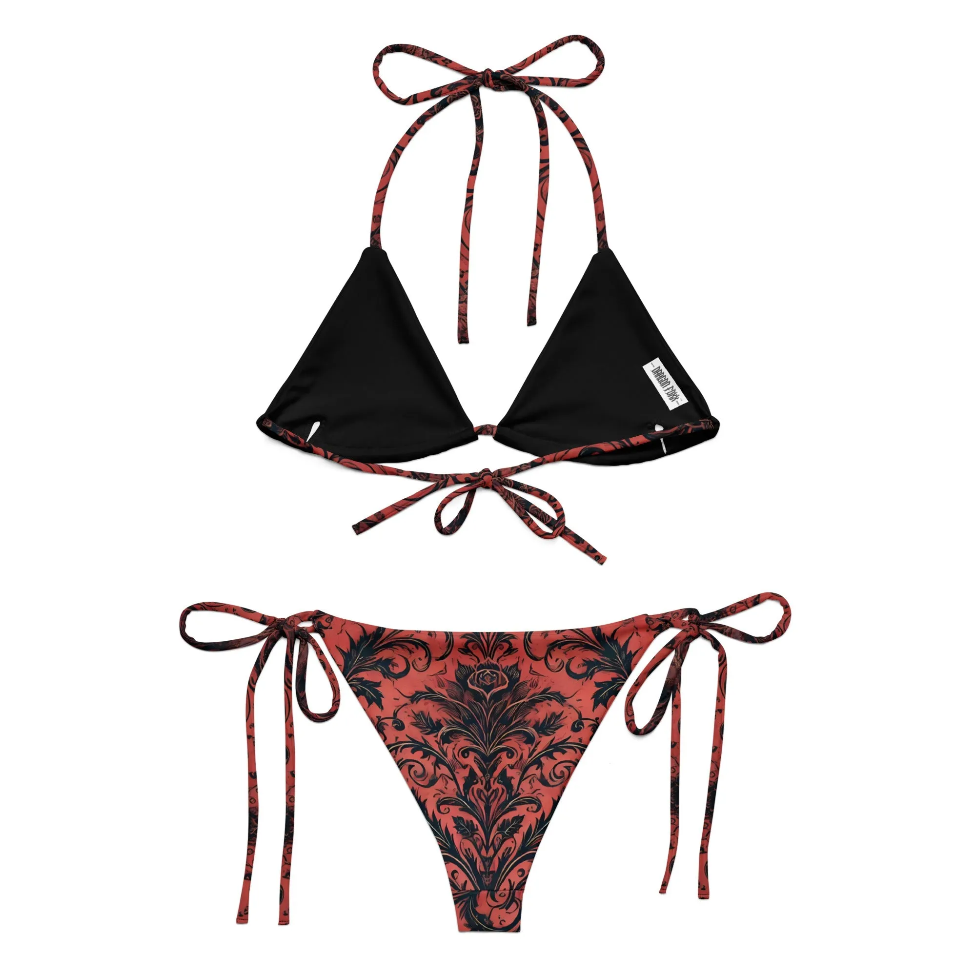 Dark Bloom - Red and Black Floral Eco String Bikini