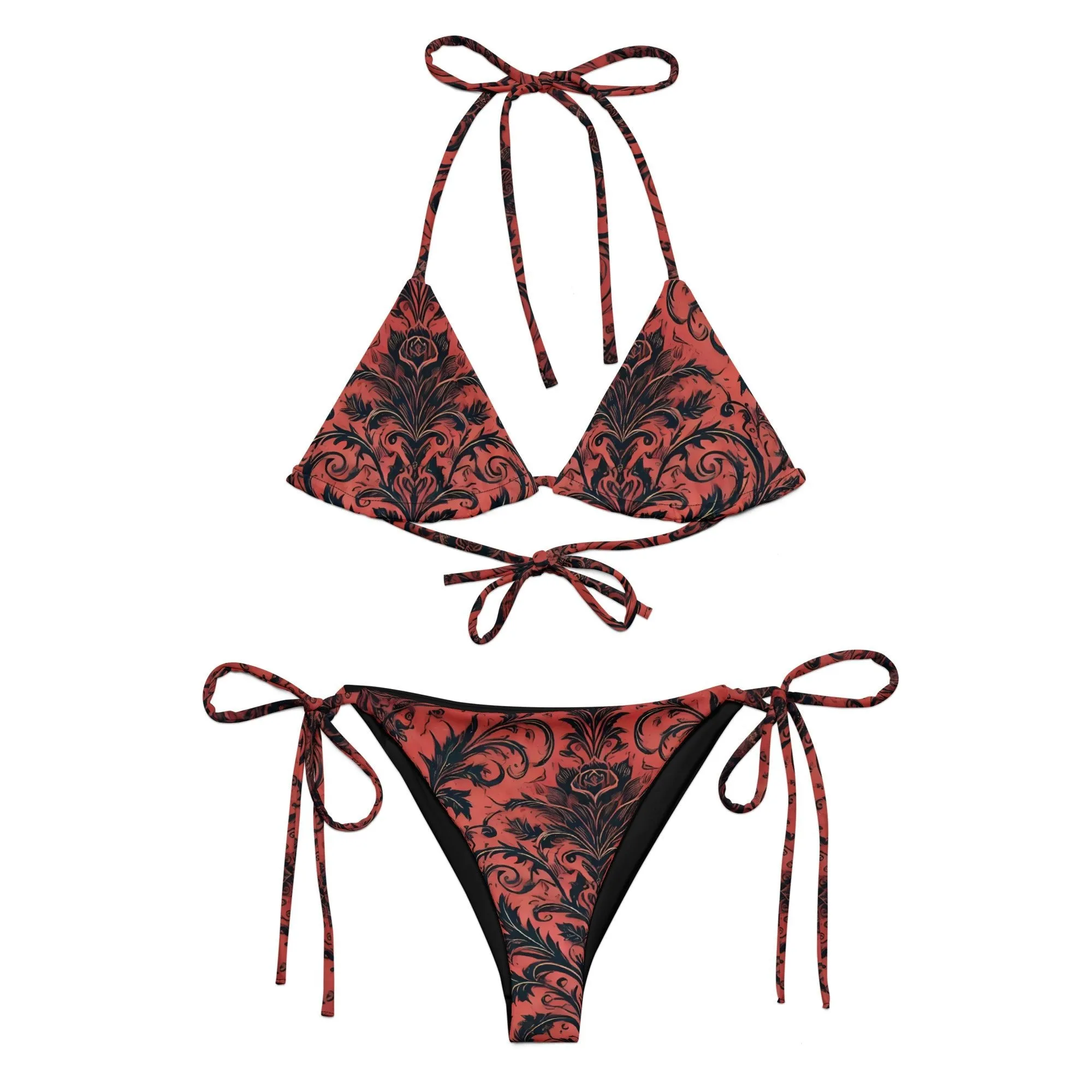 Dark Bloom - Red and Black Floral Eco String Bikini