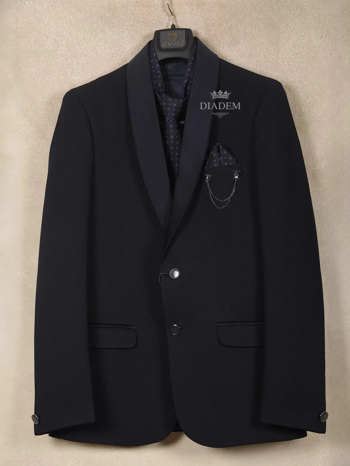 Dark Blue Coat Suit with Attached Tie Set